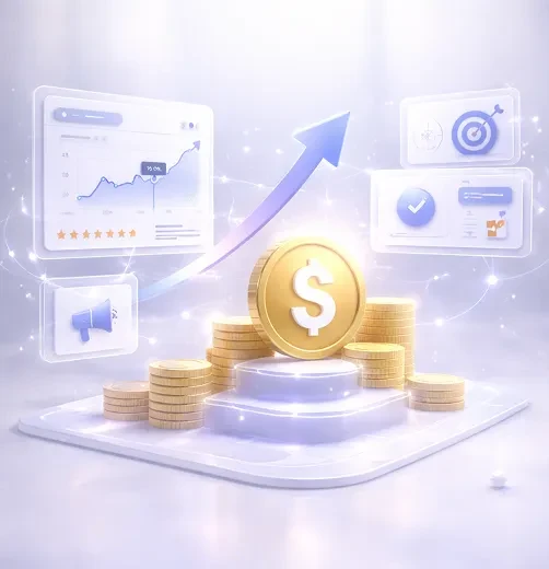 Coins and growth chart representing efficiency